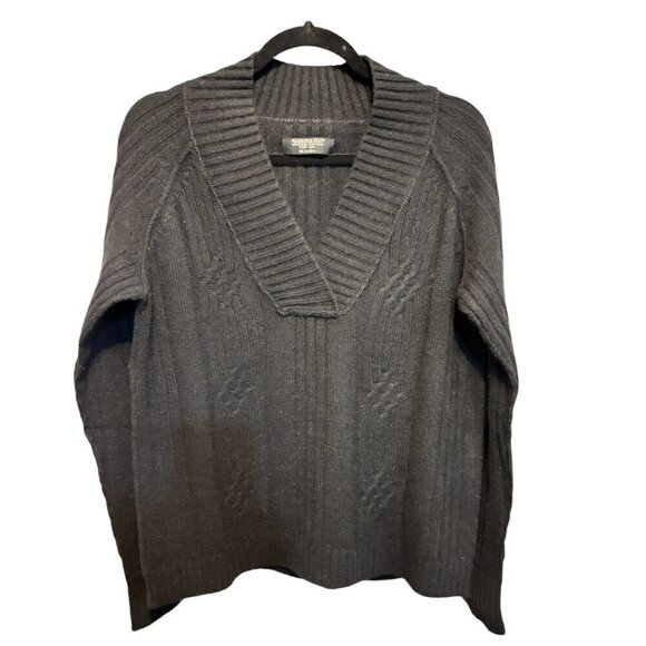 AllSaints Spitalfields Lambswool Angora V Neck Cable Sweater Black - Picture 10 of 10